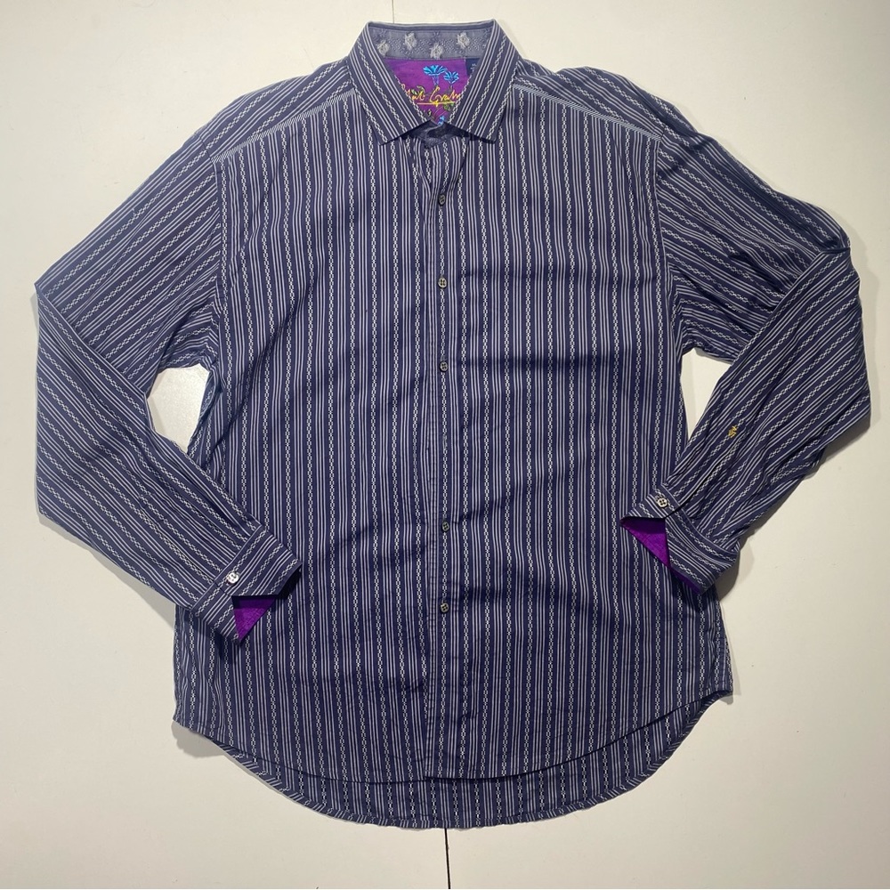 Robert Graham Purple White Striped Button Down Shirt Mother‎ Of Pearl Buttons XL